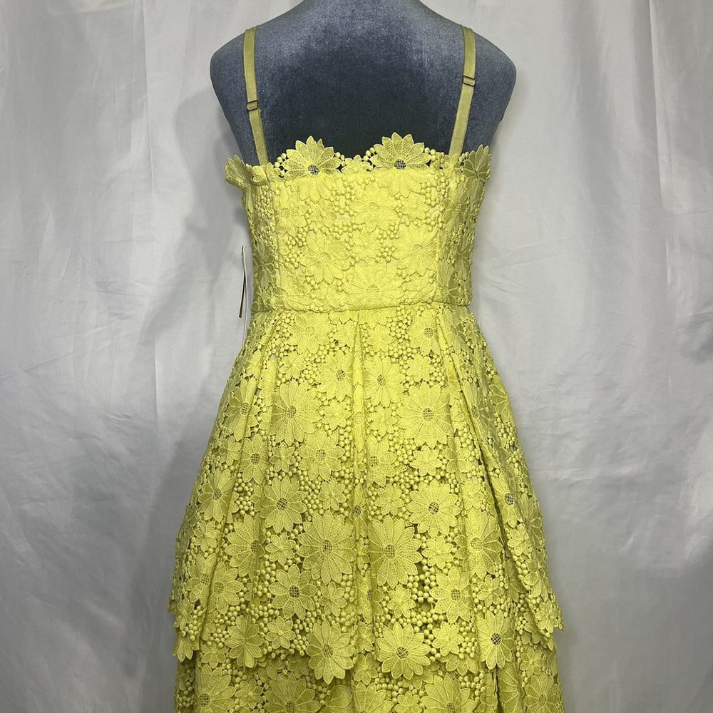 Anthropologie Maeve Tiered Lace Eyelet Dress Chartreuse Yellow Sz 8 Midi Flowy - Picture 6 of 16